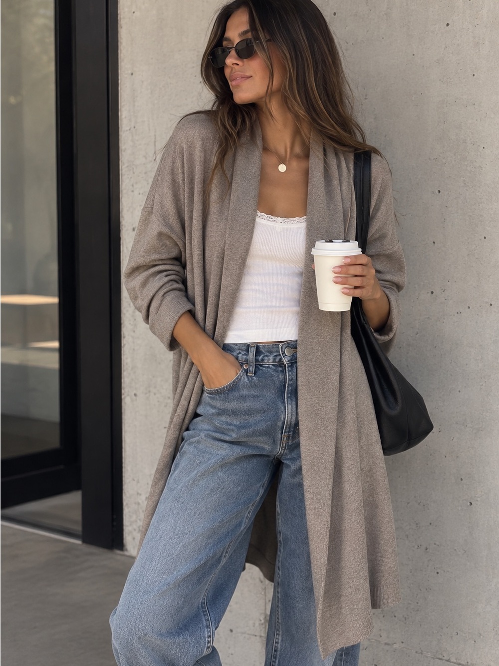 Leith Long Open Front Cardigan Gray XL